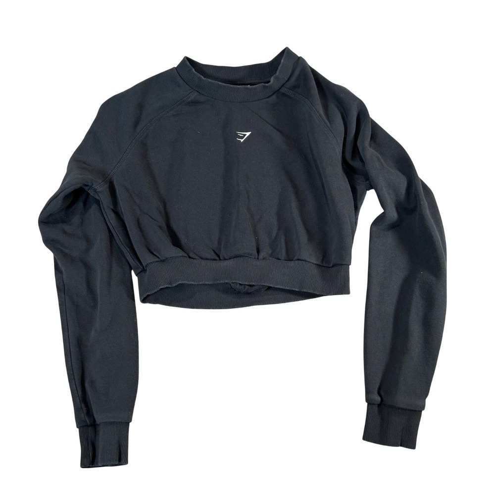 Gymshark B3A7V Womens Small Black Long Sleeve Cropped Sweatshirt Pullover